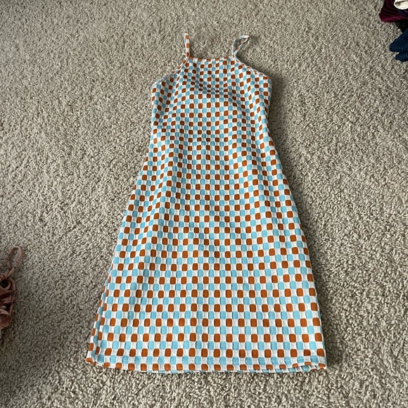 Bershka Dresses & Skirts - Retro blue, orange and white high neck mini dress with open back never worn